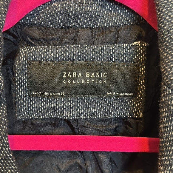 Zara navy/gray marked patch elbow 2 faux pocket one button blazer size S - Picture 2 of 3